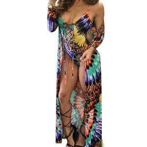 Lace-up One-Piece Swimsuit with Cover Up